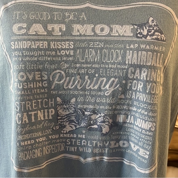 DOG IS GOOD CAT MOM GRAPHIC PRINT T-SHIRT BLUE WHITE SIZE EXTRA LARGE - Picture 3 of 12